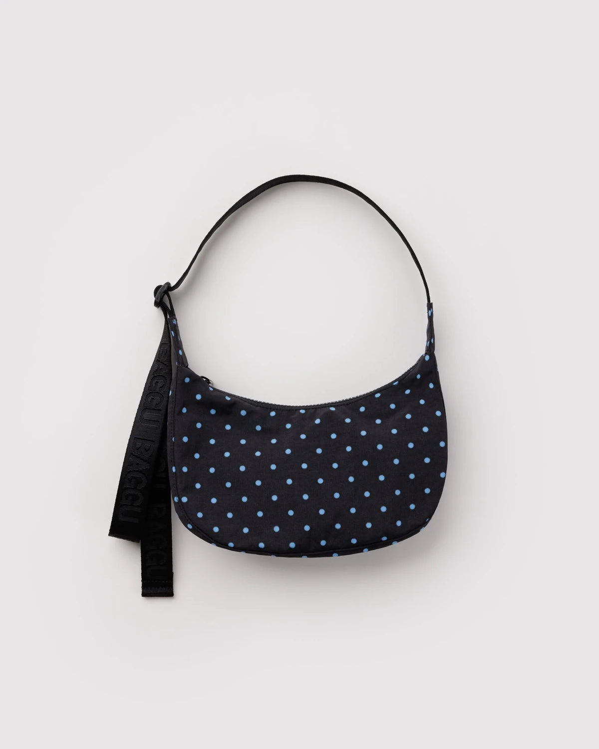 Small Nylon Crescent Bag - Black & Sky Blue Micro Dot