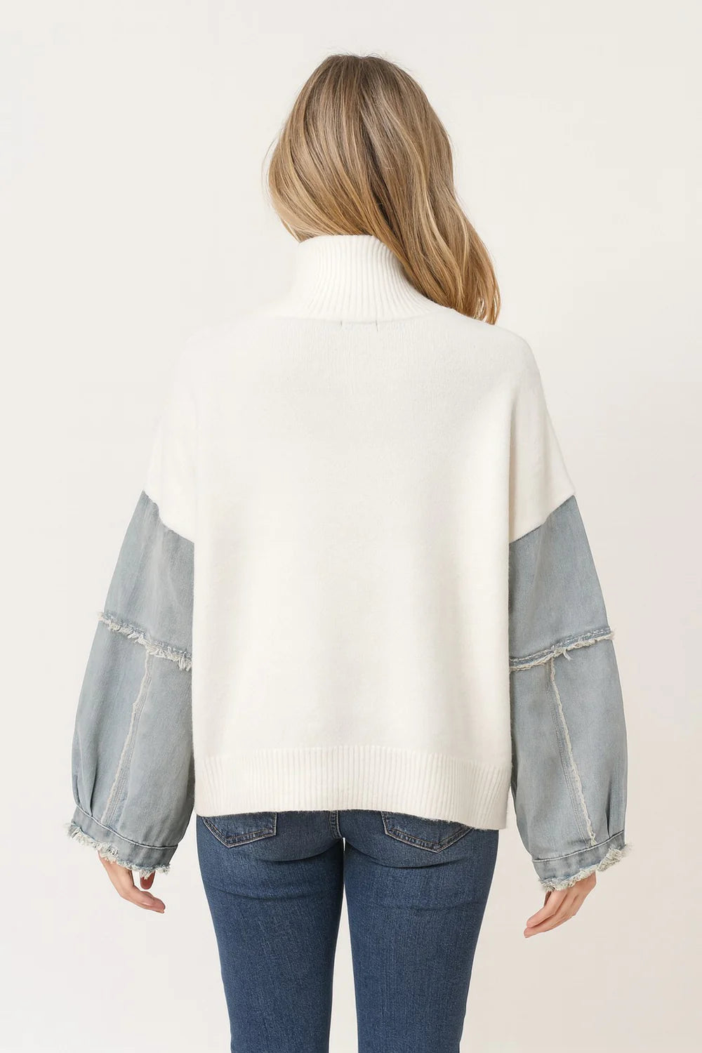 Denim Sleeve Knit Half-Zip