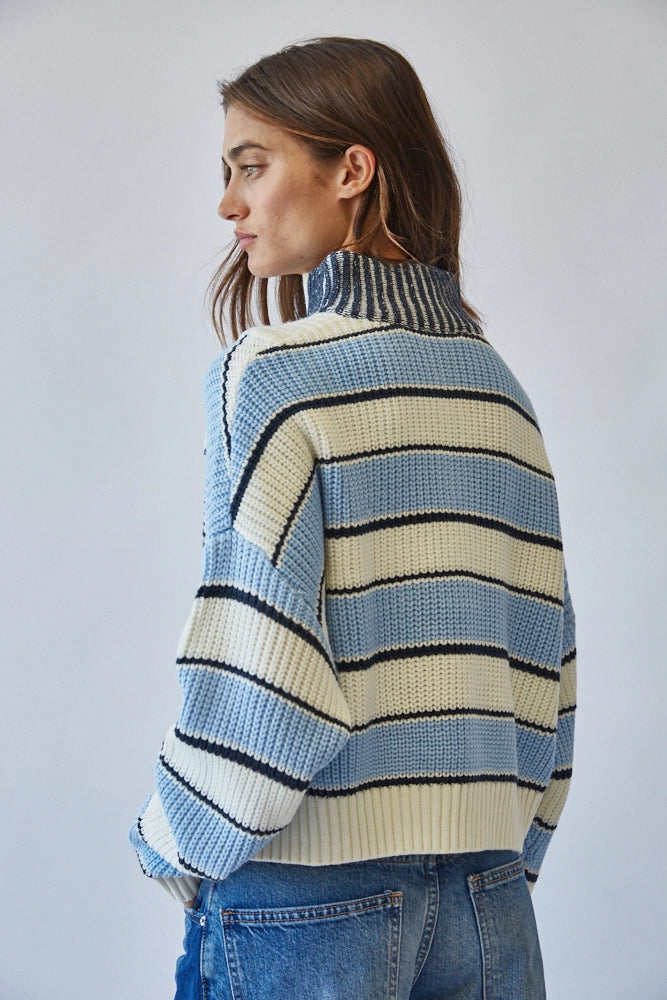 Color Block Half-Zip in Blue