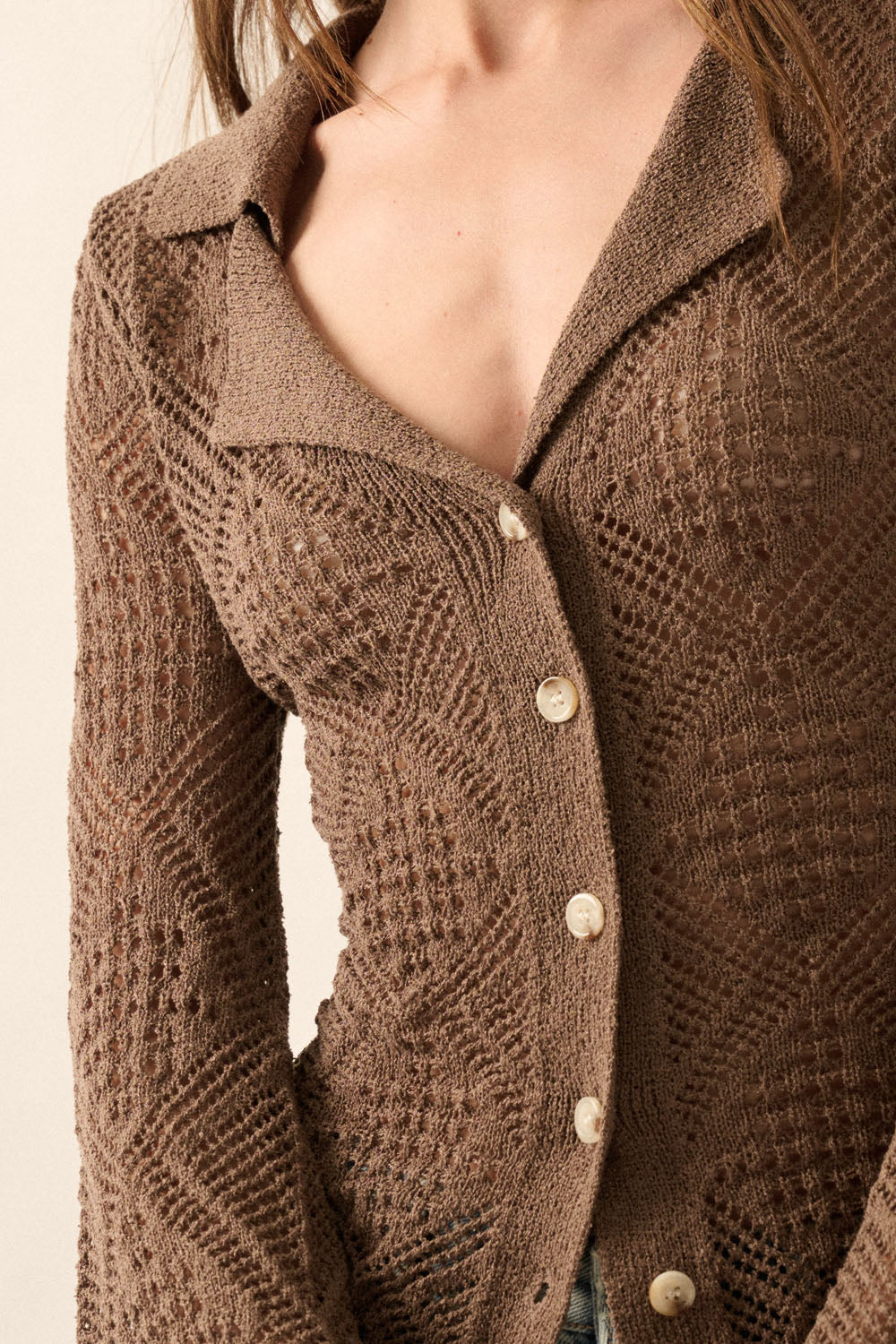 Pointelle Bell-Sleeve Cardigan