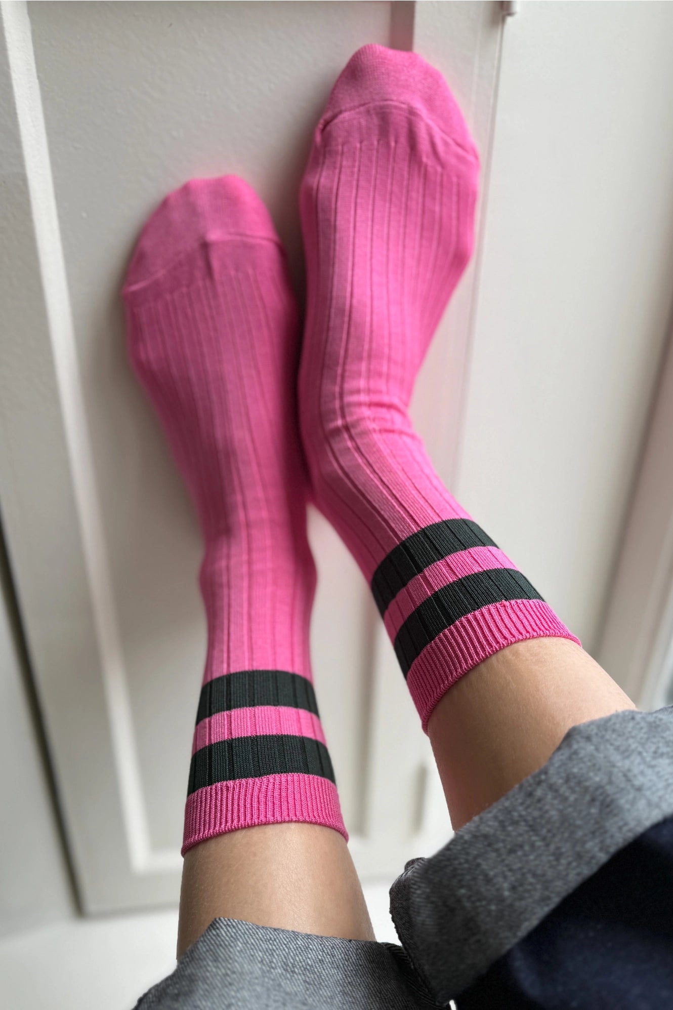 Her Varsity Socks in Pink Green