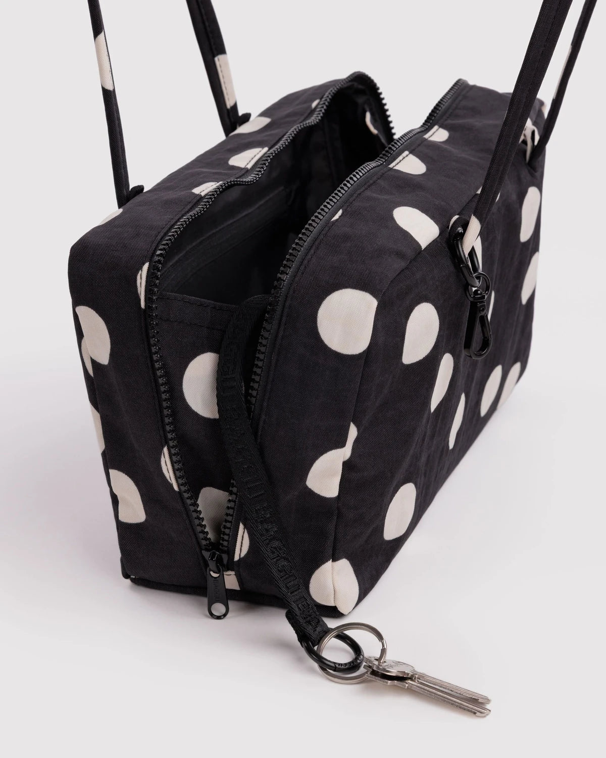 Nylon Bowler Bag - Black & Cream Polka Dot