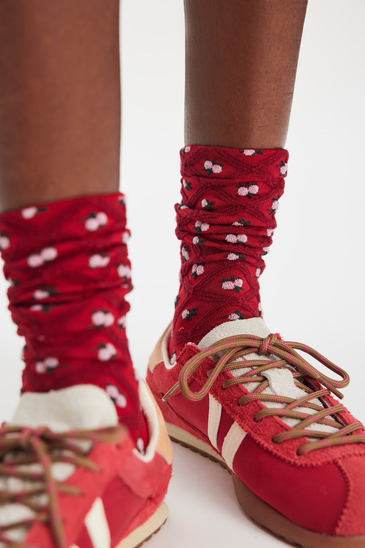 Floral Jacquard Trouser Socks in Red