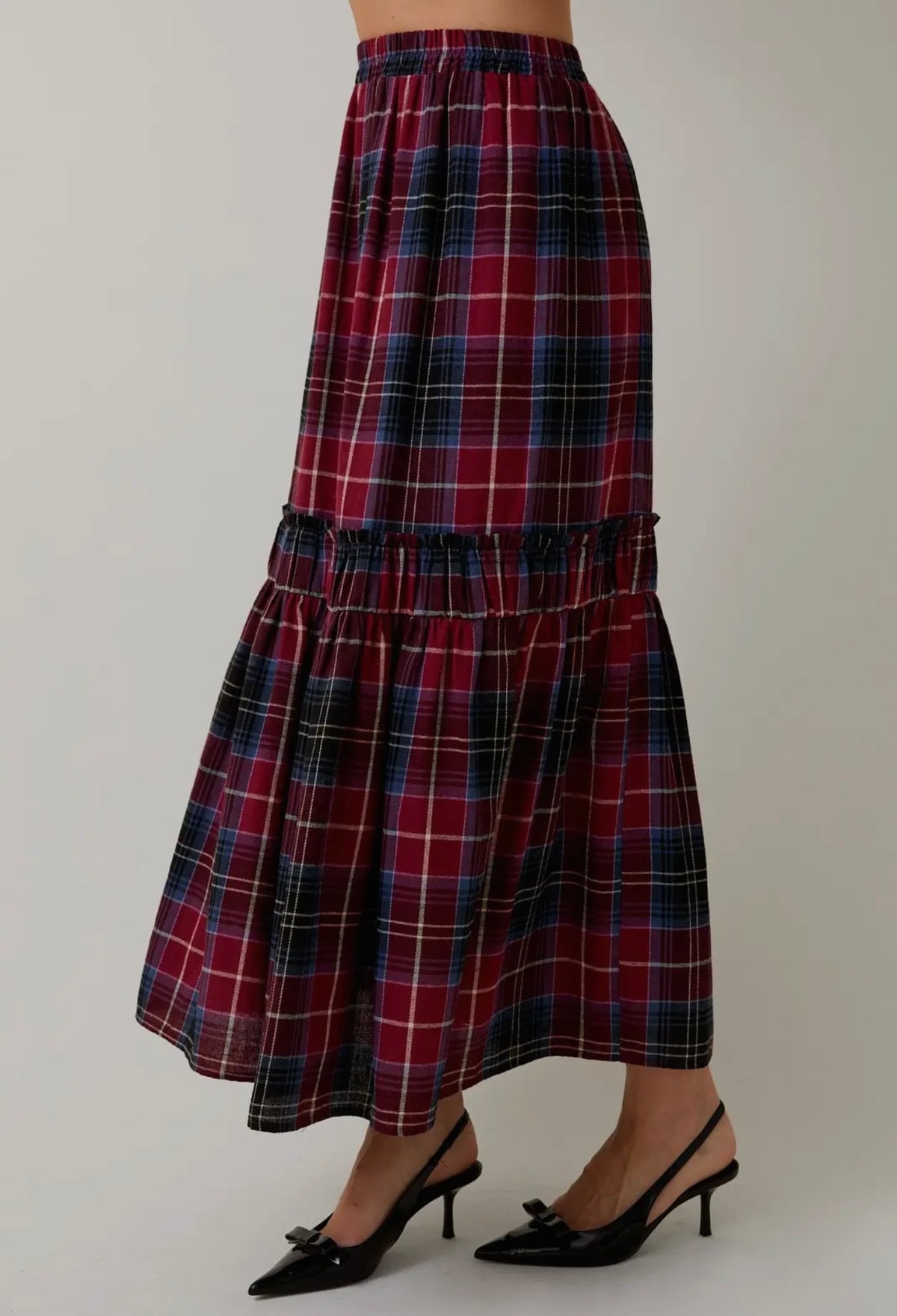 Plaid Tiered Maxi Skirt