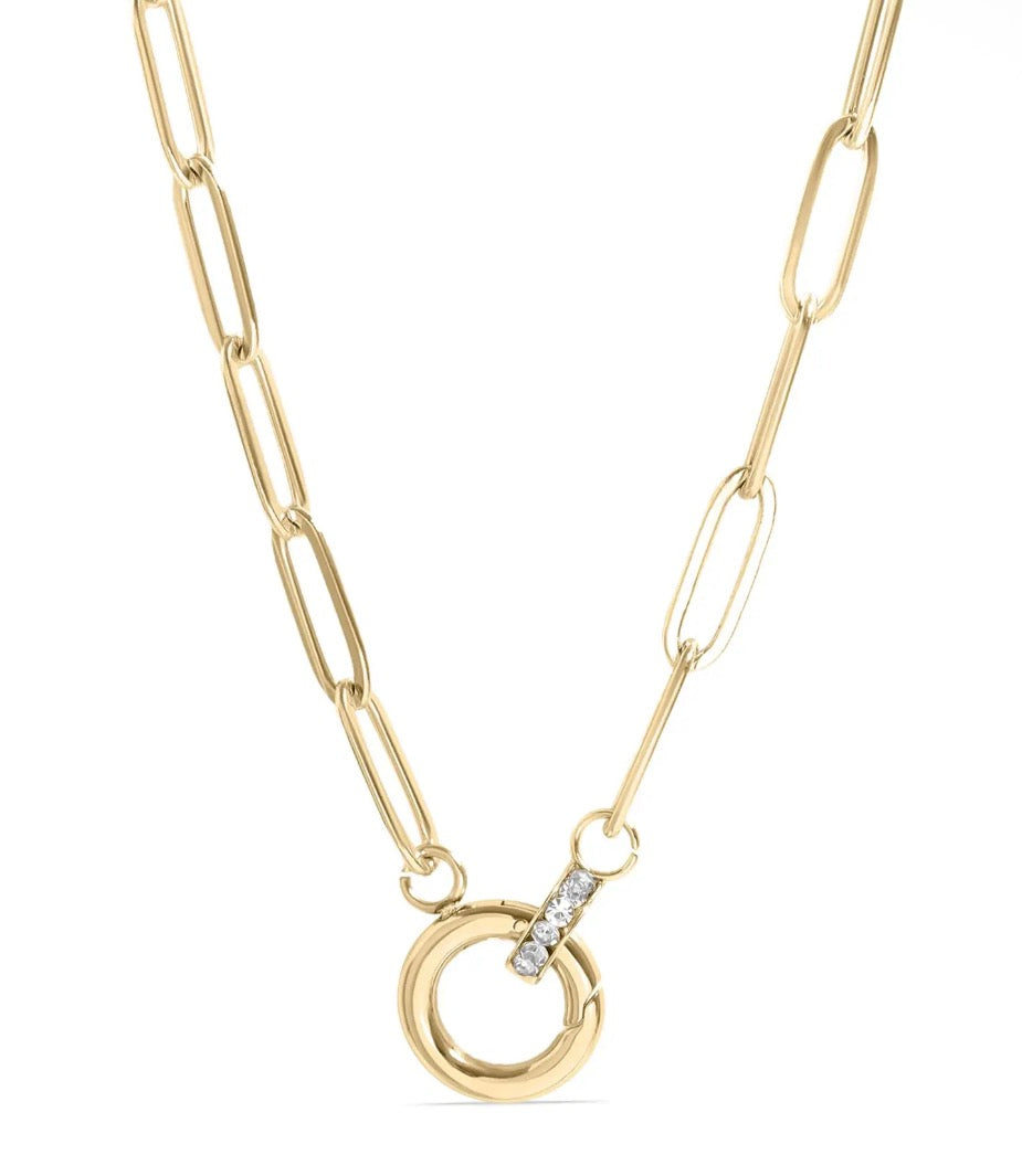 18K Gold Pvd Paperclip Rhinestone Necklace