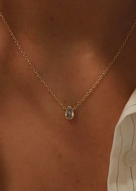 Floating Pear Bezel Necklace