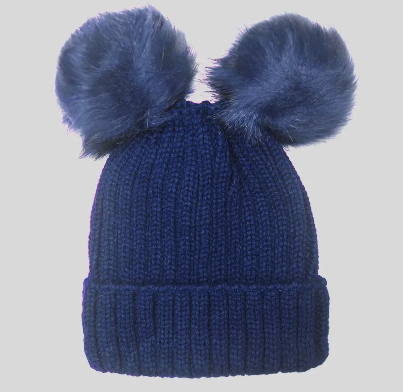 Double Pom Pom Hat in Navy