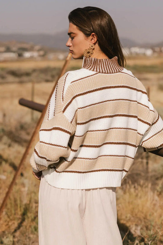 Color Block Half-Zip in Ecru