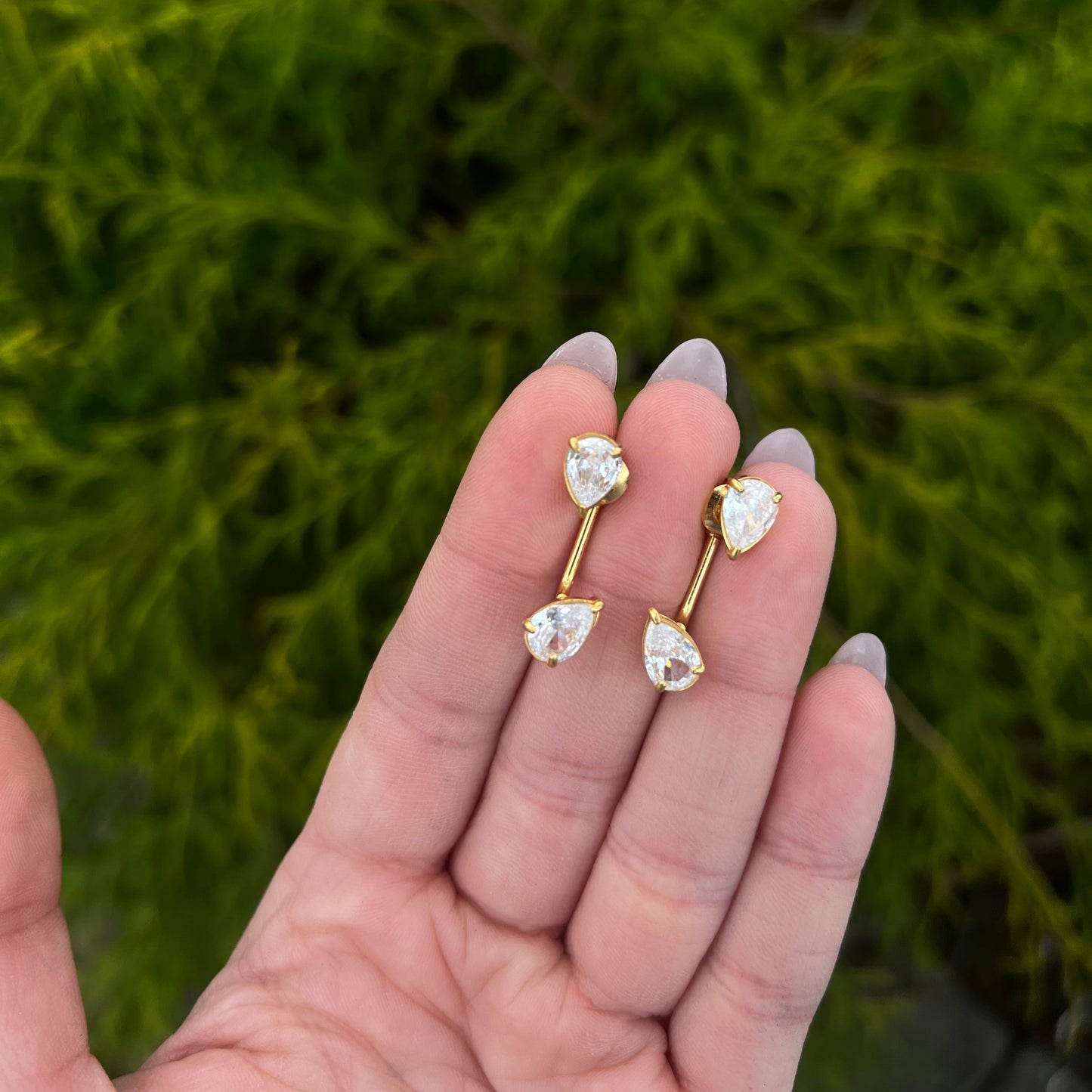 Double CZ Teardrop Stud