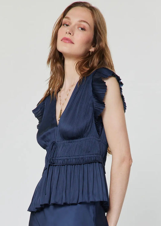 V-Neck Pleated Peplum Blouse