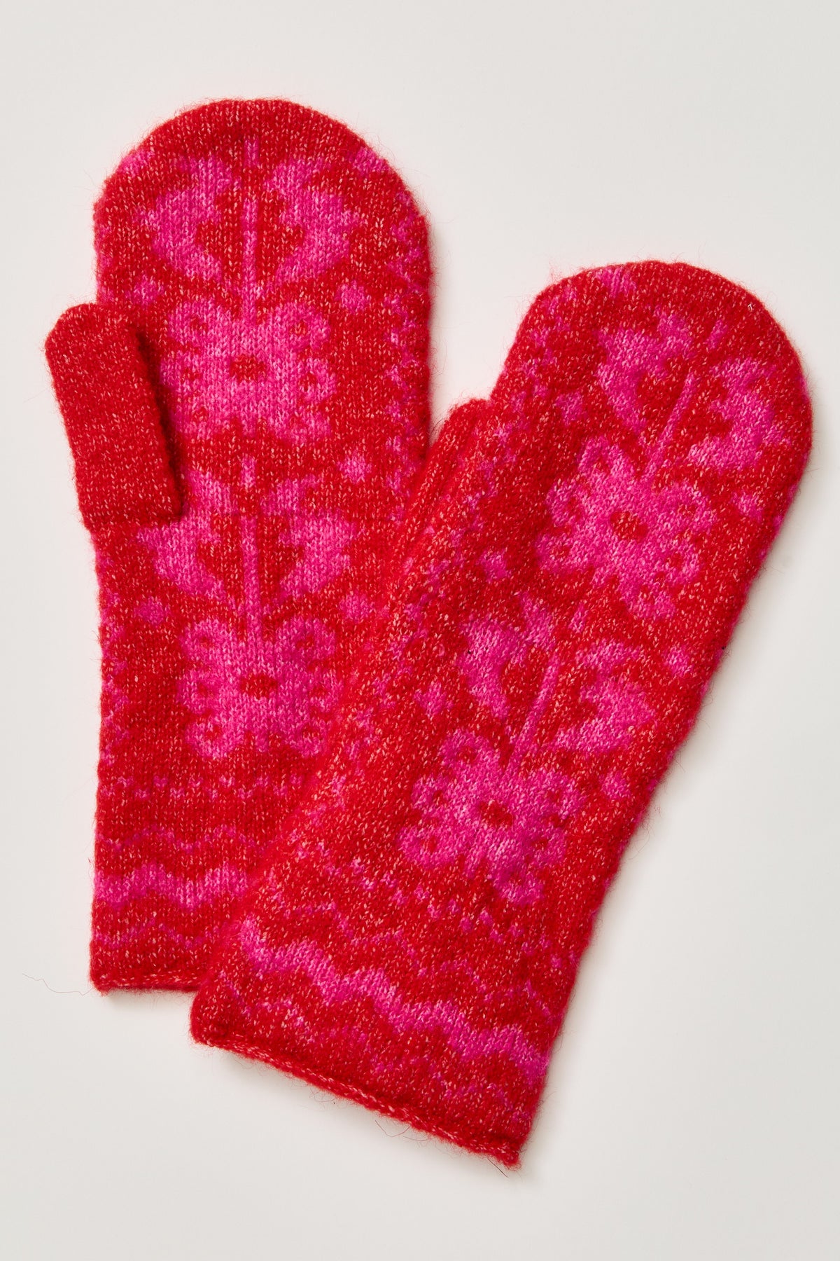 Folk Mitten - Red x Pink