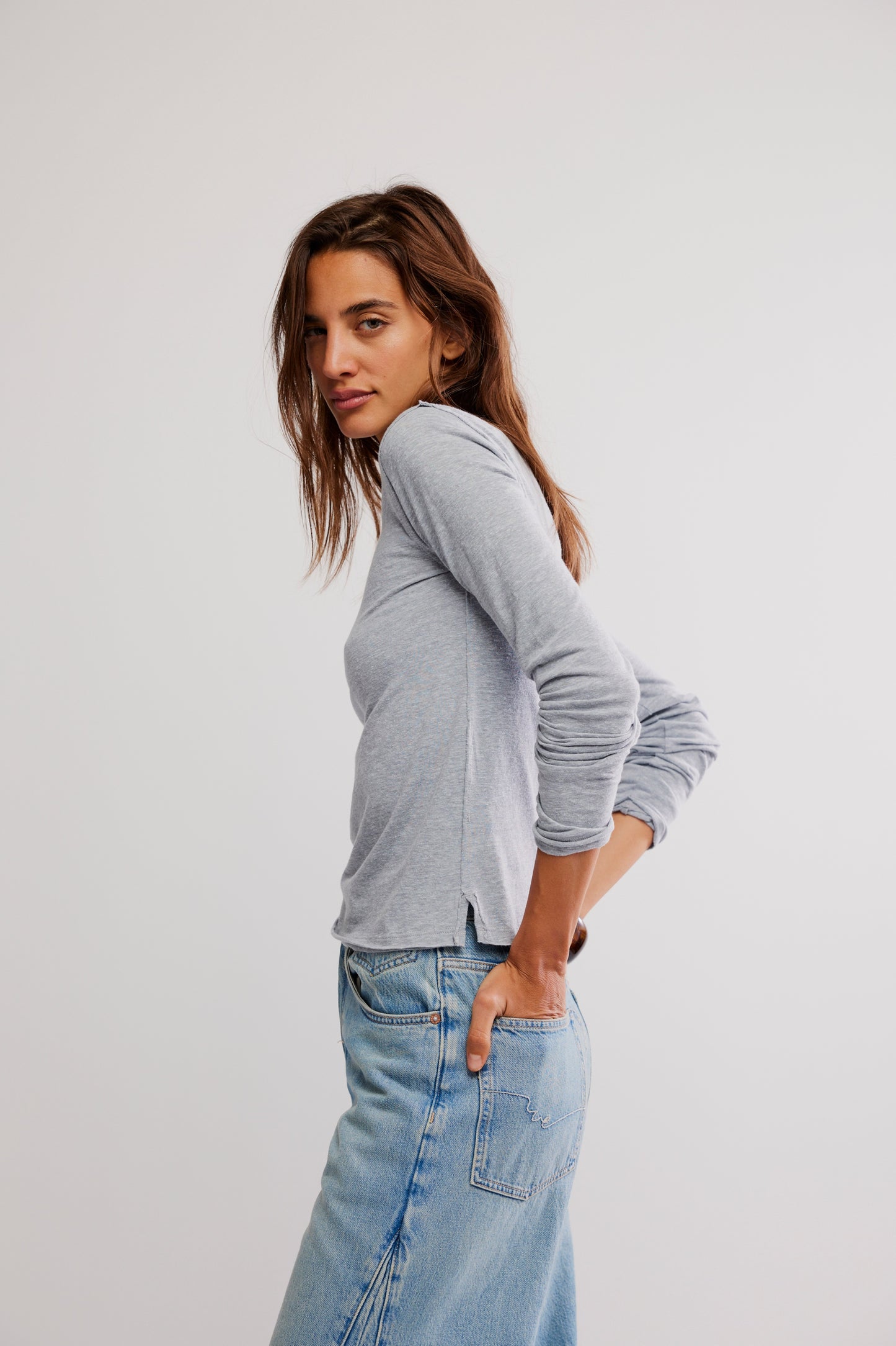 Nova Long Sleeve Tee in Greyhound