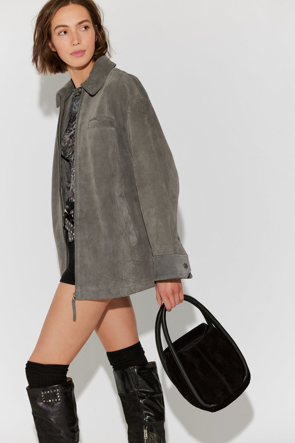 Barlow Suede Bucket Bag in Black