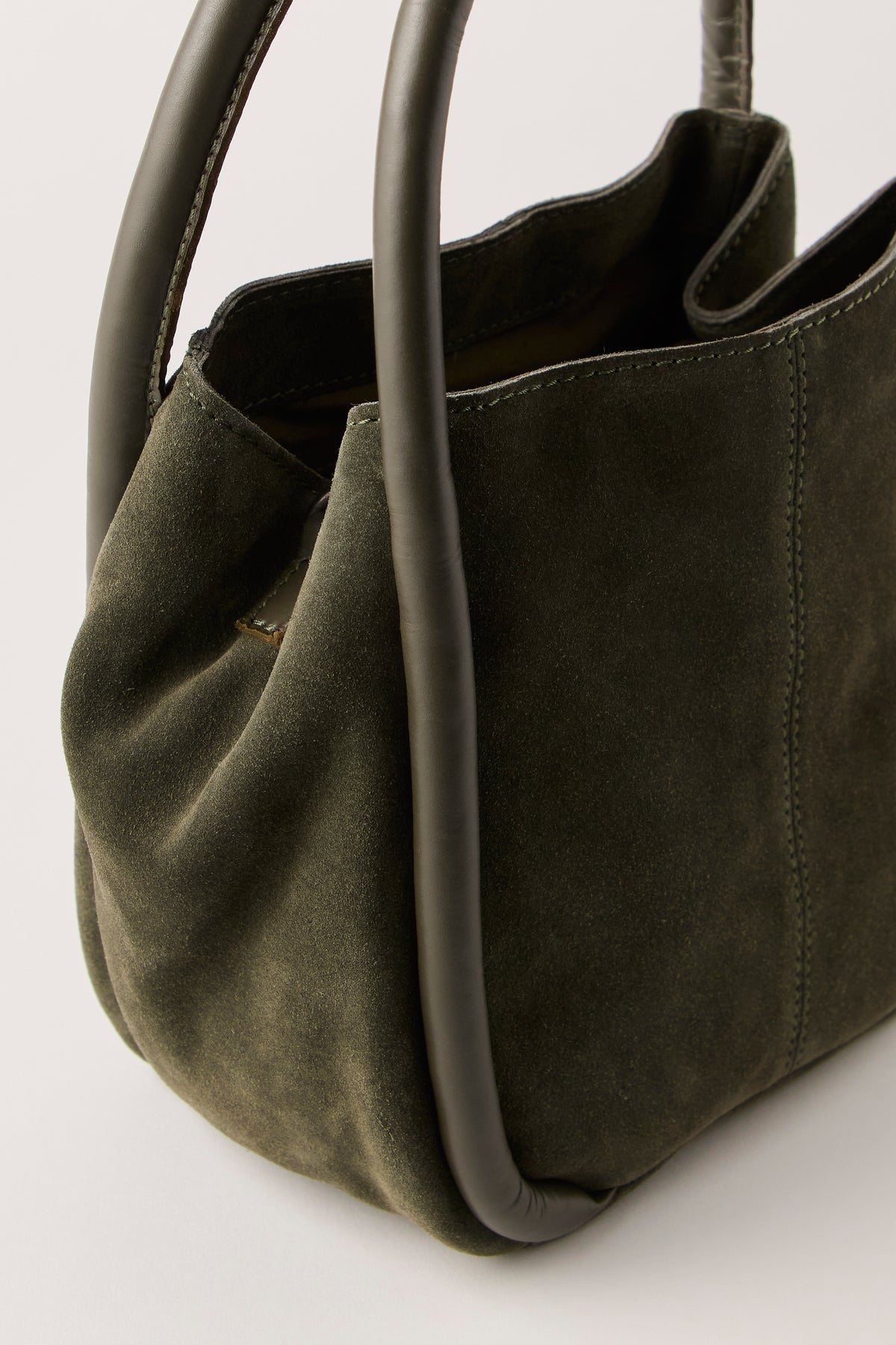 Barlow Suede Bucket Bag in Dark Olive