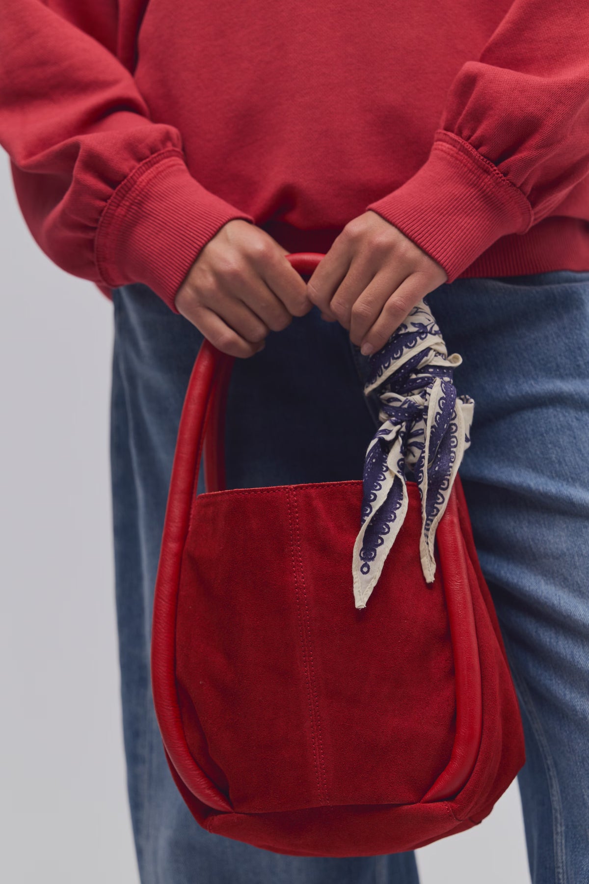 Barlow Suede Bucket Bag in Goji