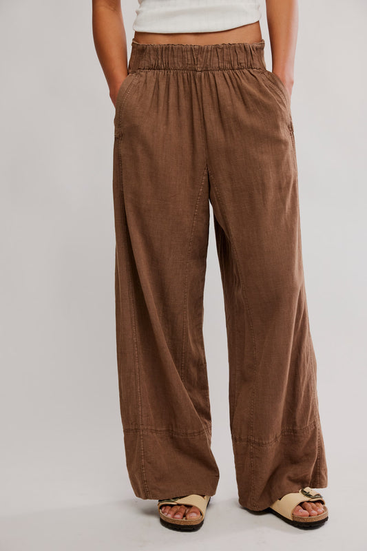 Day's End Linen Pull-On Pants in Double Espresso