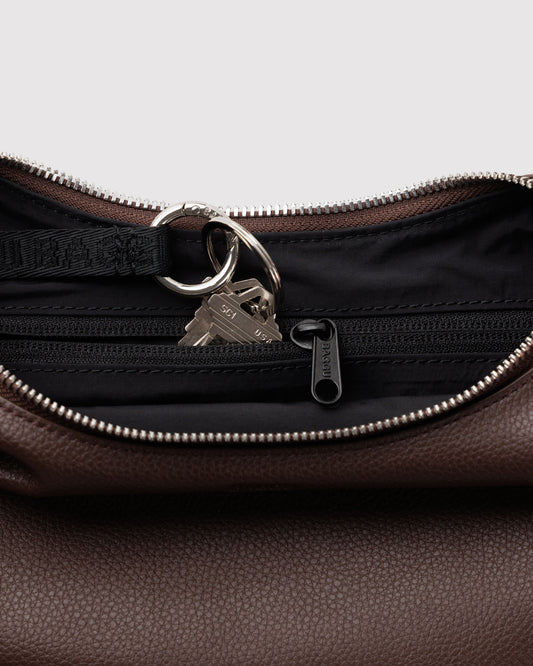 Small Recycled Leather Flat Crescent - Brown