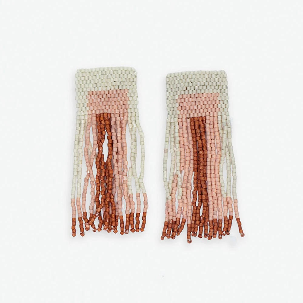 Ava Geo Shapes Beaded Fringe Earrings - Blush