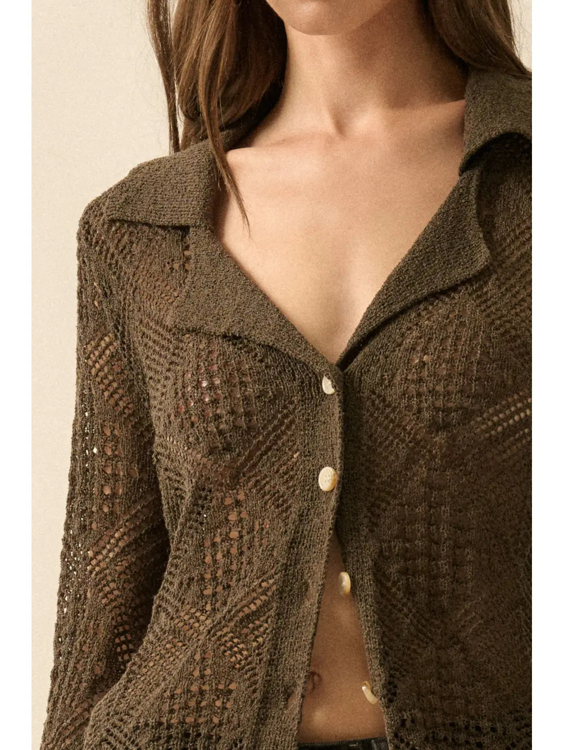 Pointelle Bell-Sleeve Cardigan