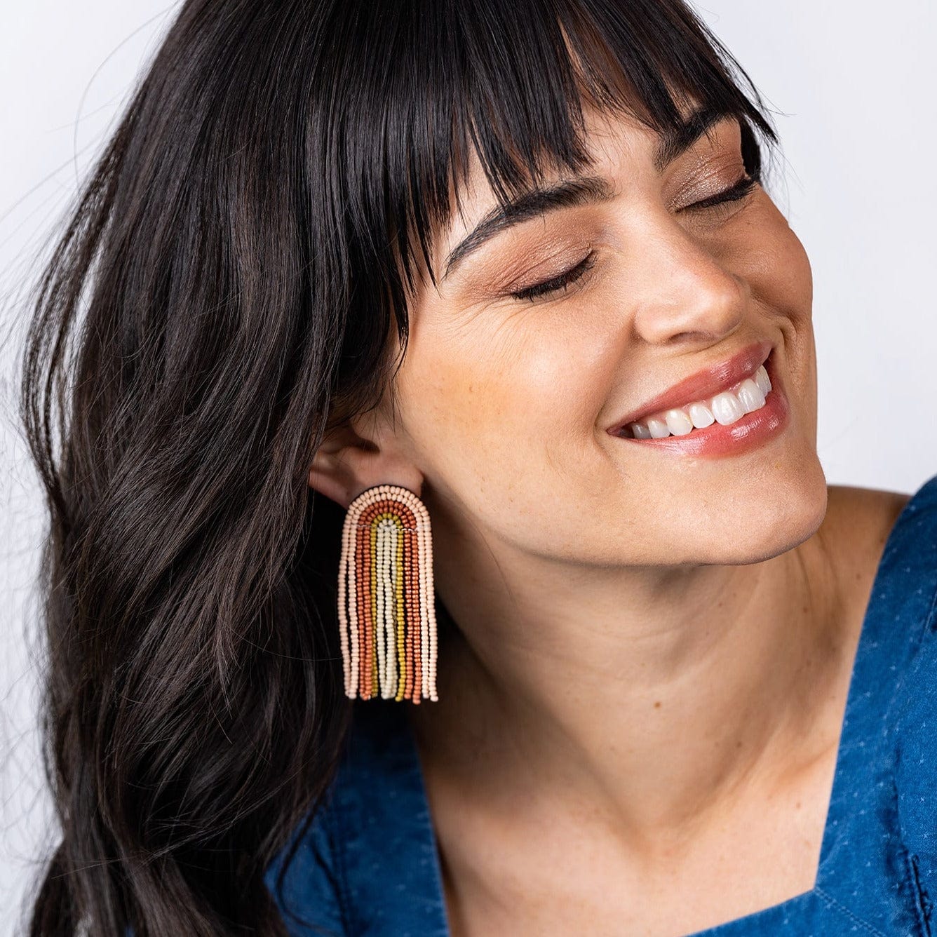 Skylar Rainbow Stripe Beaded Fringe Earrings