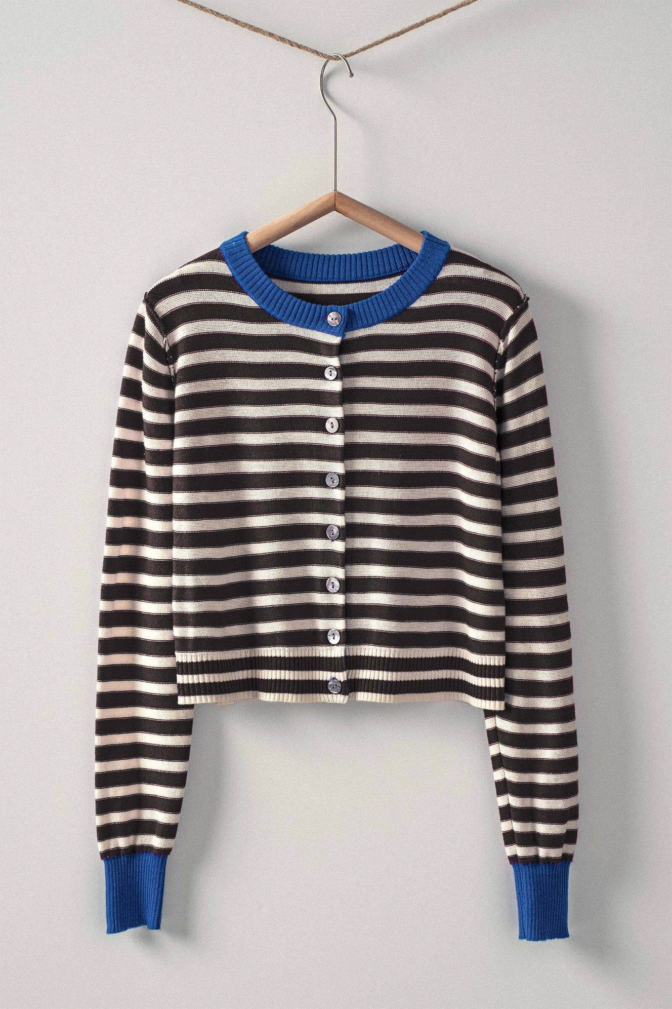 Striped Knit Button-Up Cardigan in Black