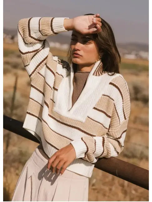 Color Block Half-Zip in Ecru