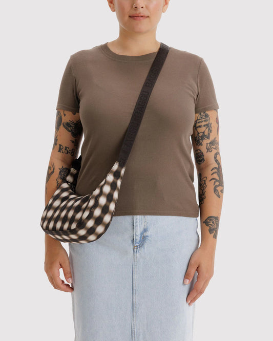 Small Nylon Crescent Bag - Blurred Gingham