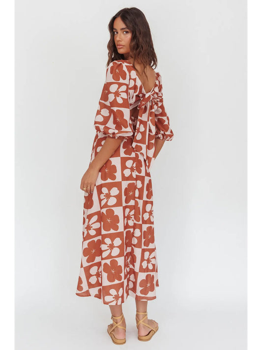 Boat Neck Floral Maxi Dres