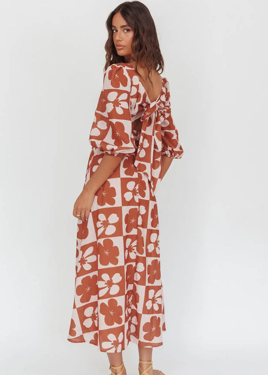 Boat Neck Floral Maxi Dres