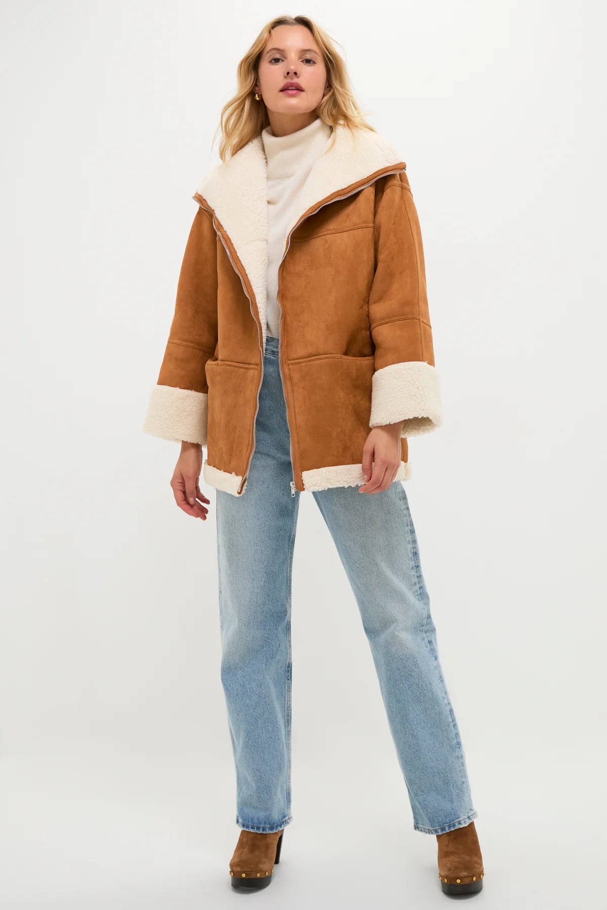 Oversized Faux Fur Trim Moto Jacket