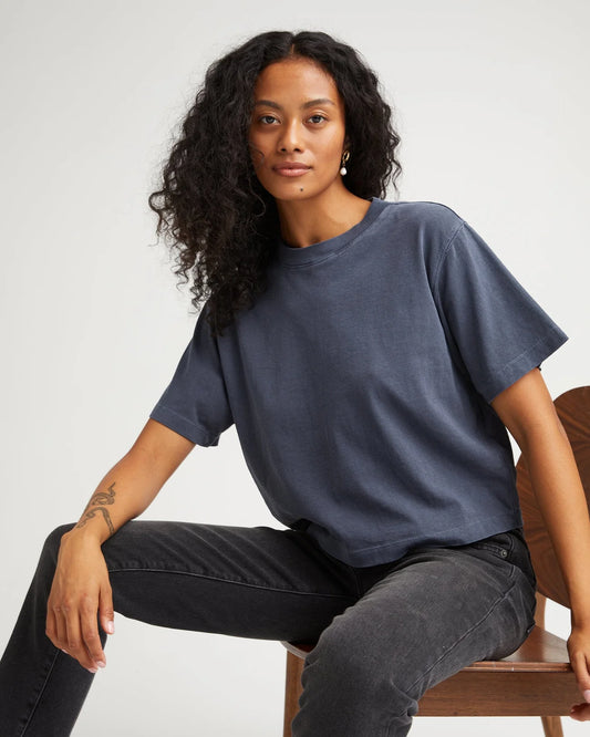 The Relaxed Crop Tee in Blue Steel
