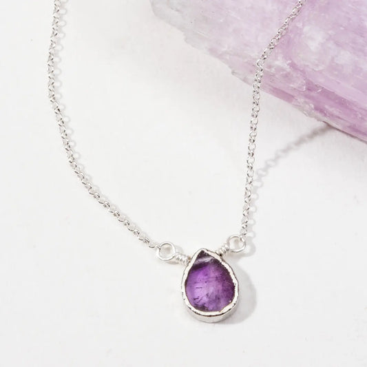 Silver Delicate Gemstone Necklace - Amethyst