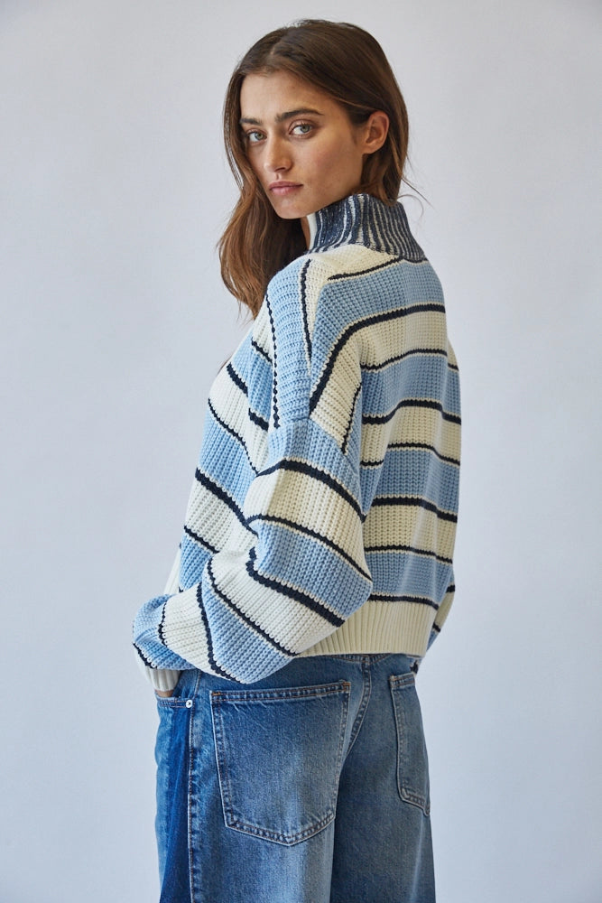 Color Block Half-Zip in Blue