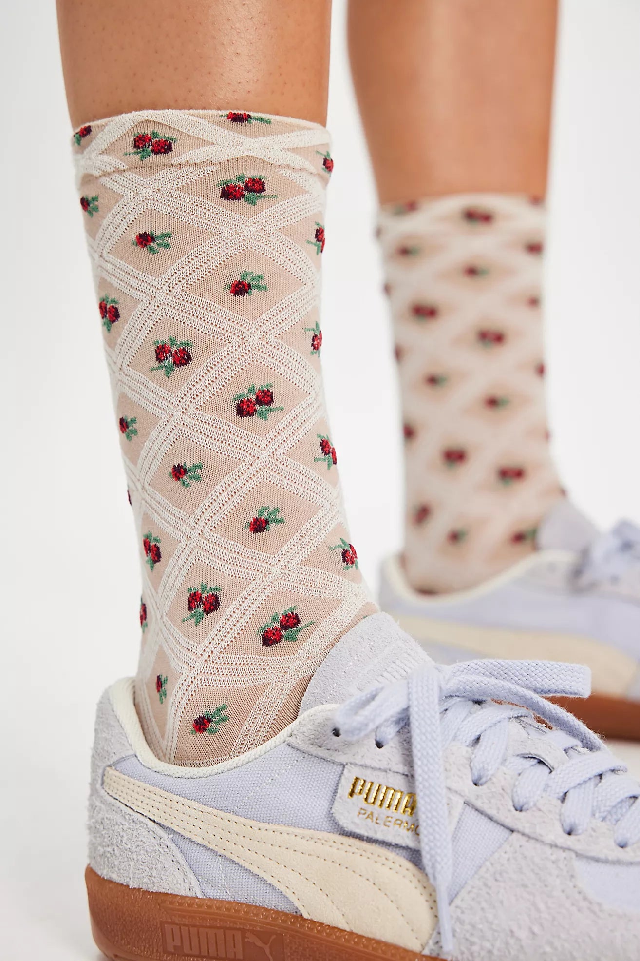 Floral Jacquard Trouser Socks in Ivory