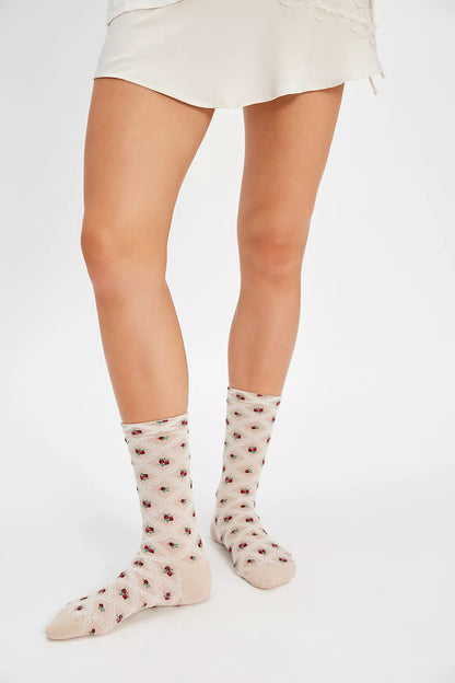 Floral Jacquard Trouser Socks in Ivory