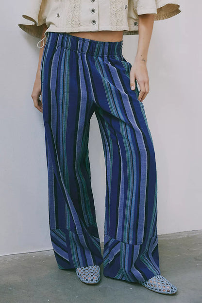 Day's End Linen Stripe Pants in Navy