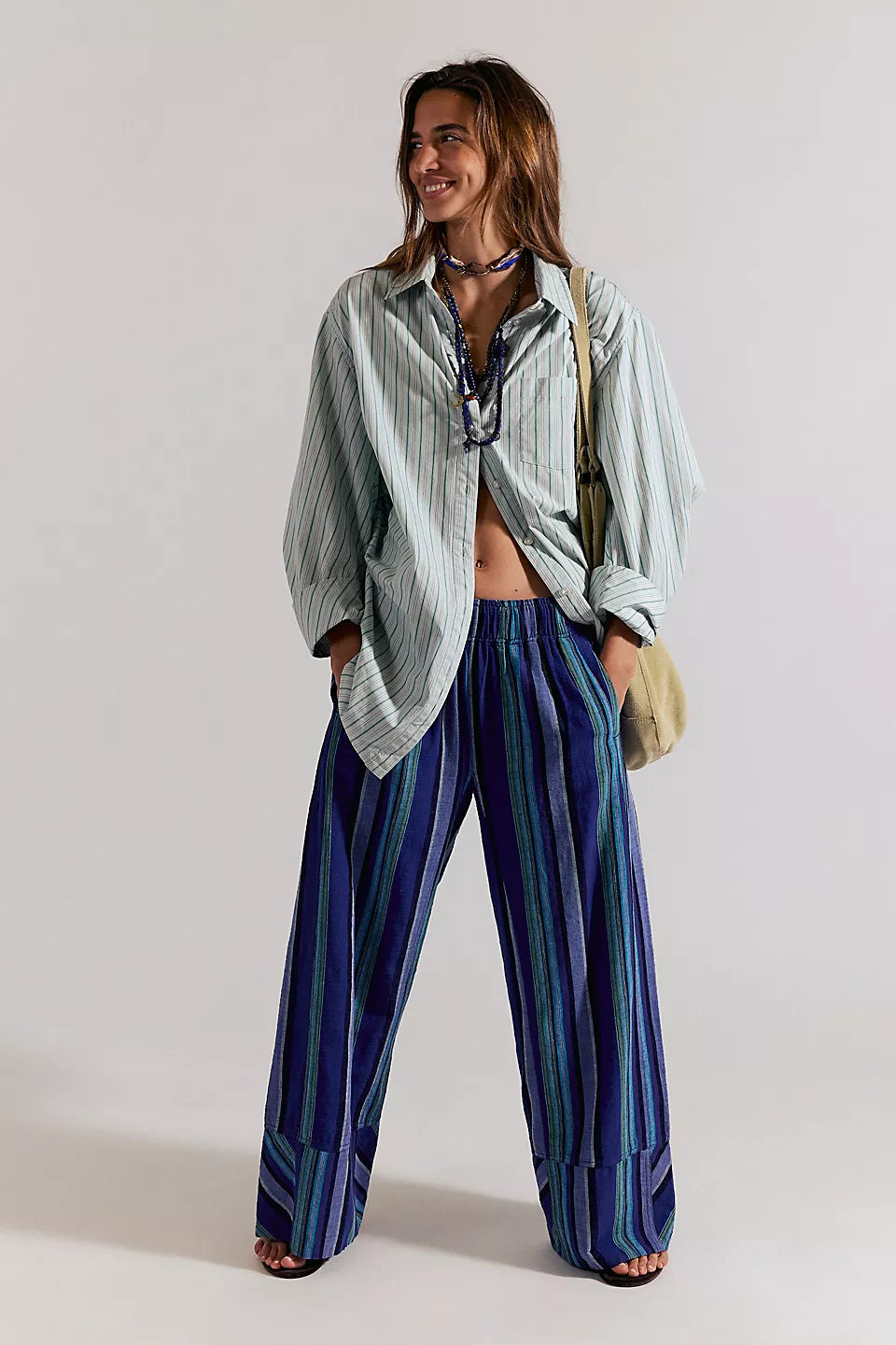 Day's End Linen Stripe Pants in Navy