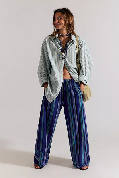 Day's End Linen Stripe Pants in Navy
