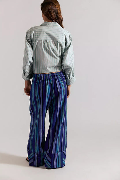 Day's End Linen Stripe Pants in Navy