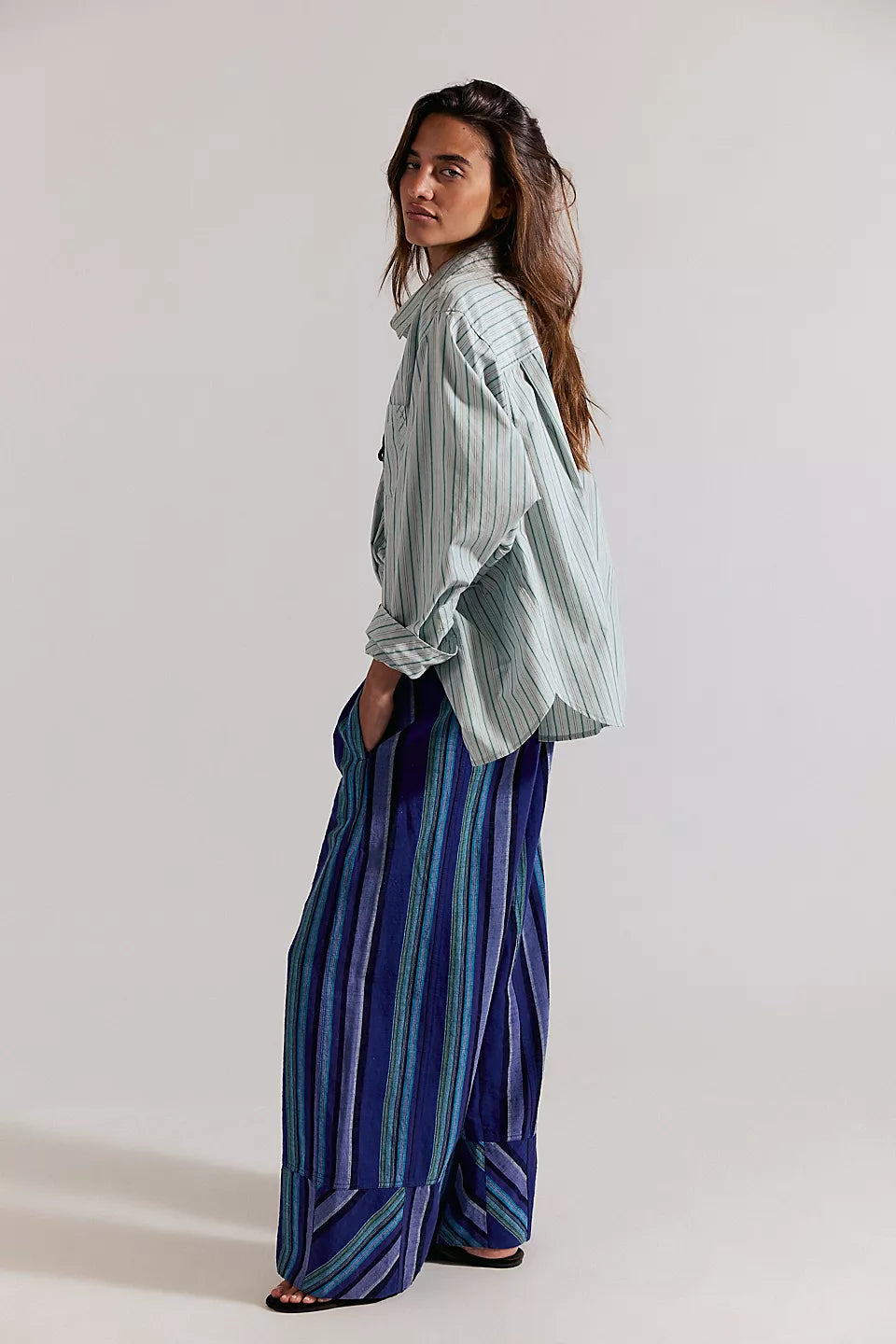 Day's End Linen Stripe Pants in Navy