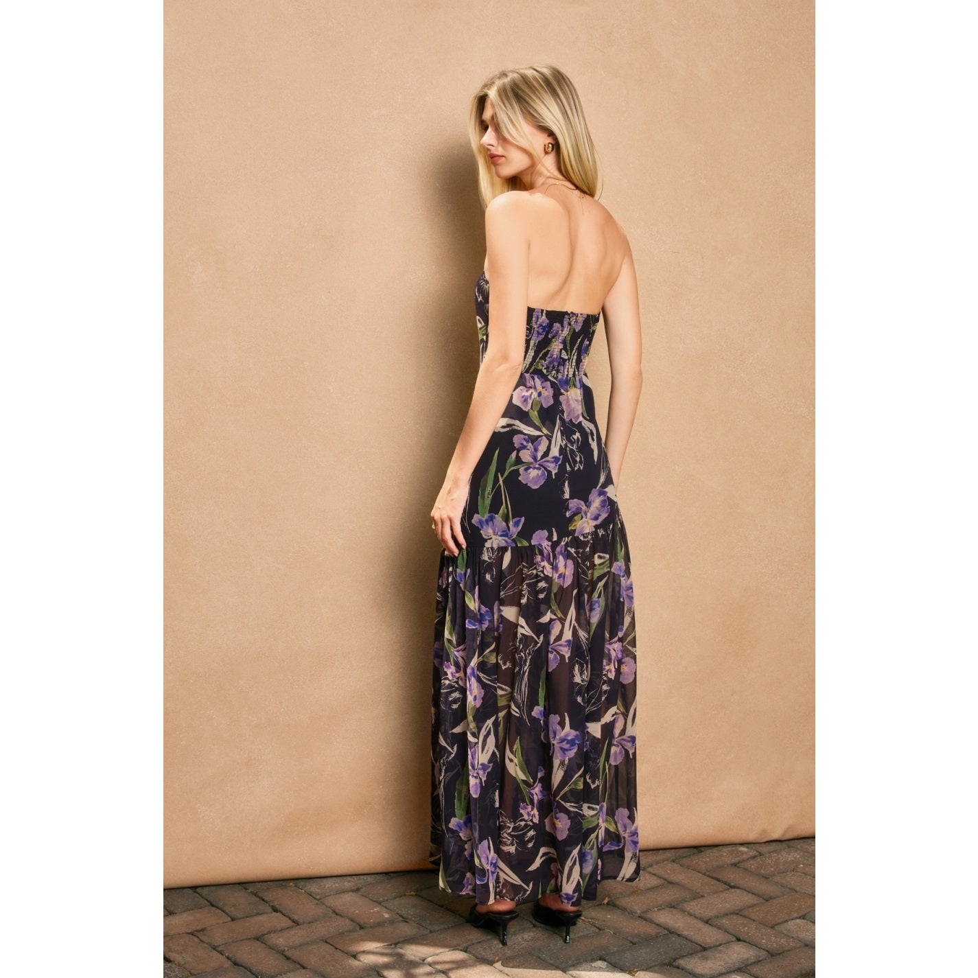 Violet Ink Strapless Drop Waist Maxi Dress
