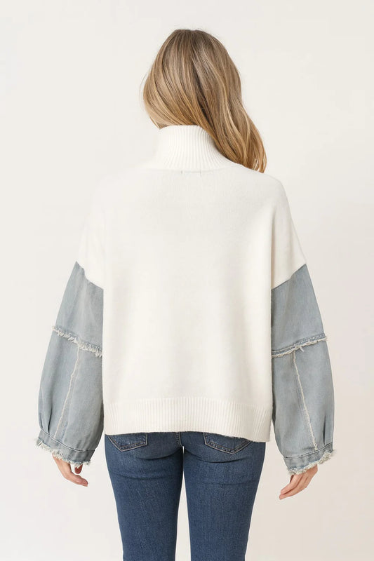 Denim Sleeve Knit Half-Zip