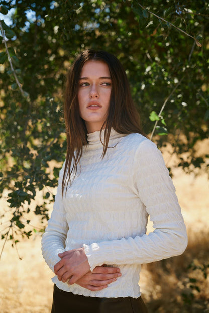 Seered Mock Neck Top