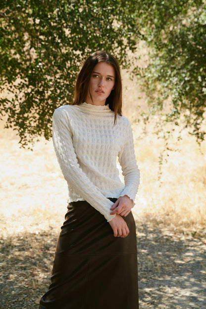 Seered Mock Neck Top