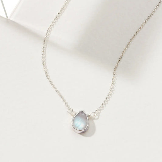 Silver Delicate Gemstone Necklace - Moonstone