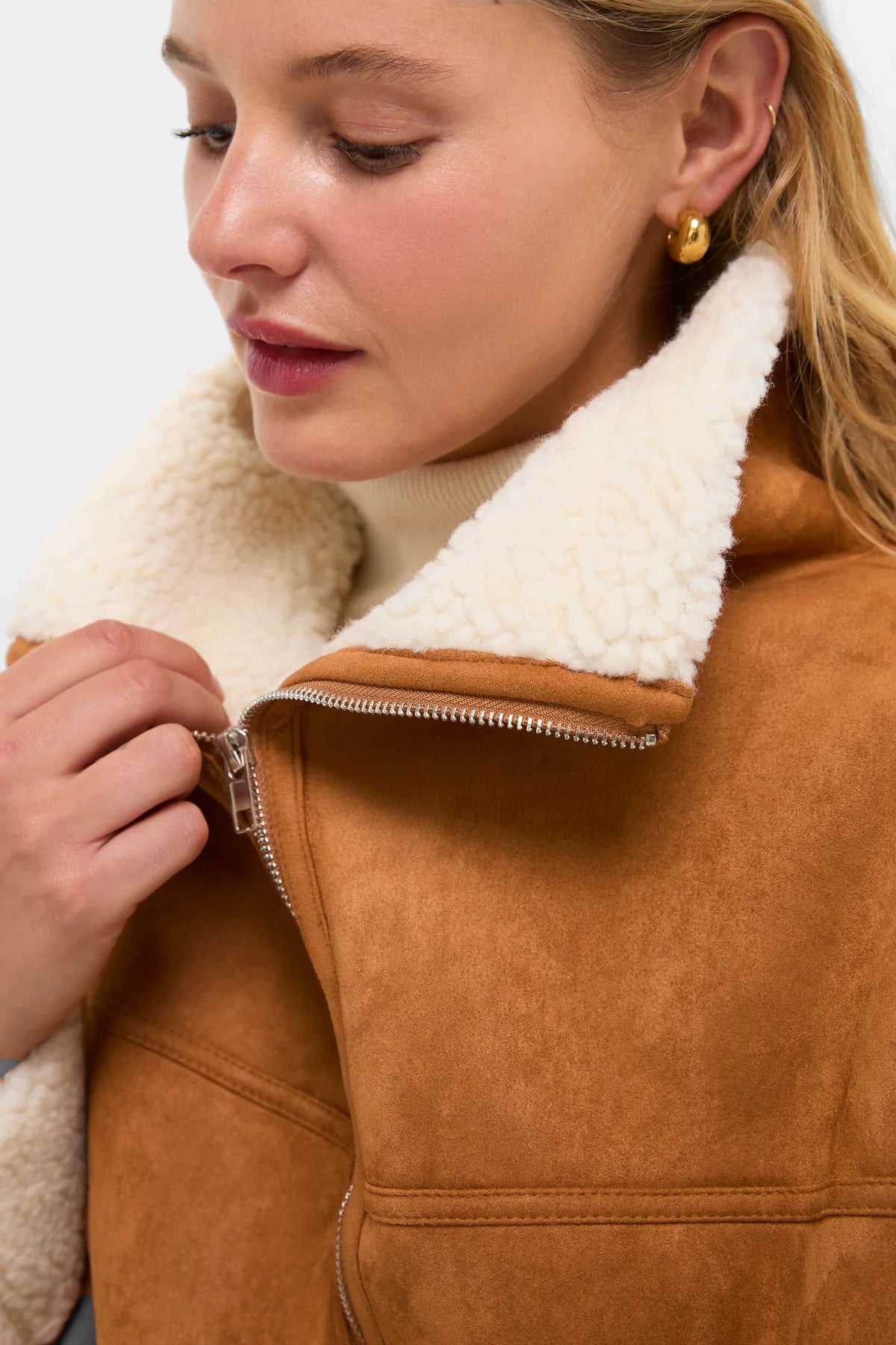 Oversized Faux Fur Trim Moto Jacket