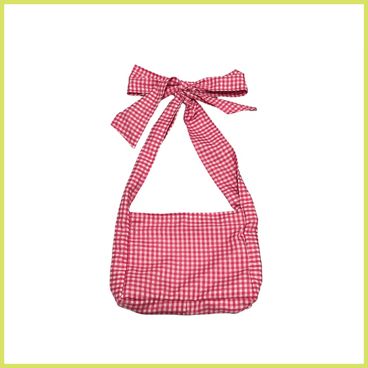 Hot Pink Gingham Bow-Strap Bag