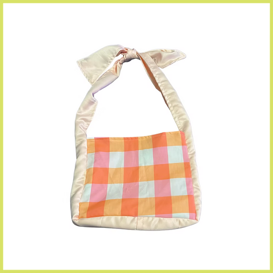 Orange Checks Tie-Strap Bag