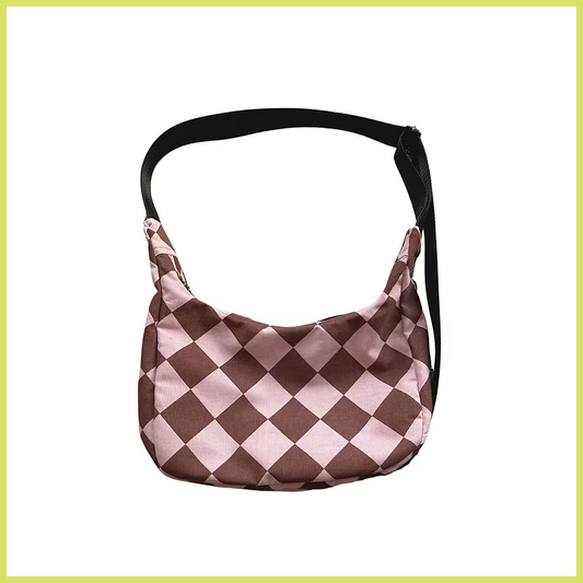 Pink-Brown Argyle Shoulder Bag