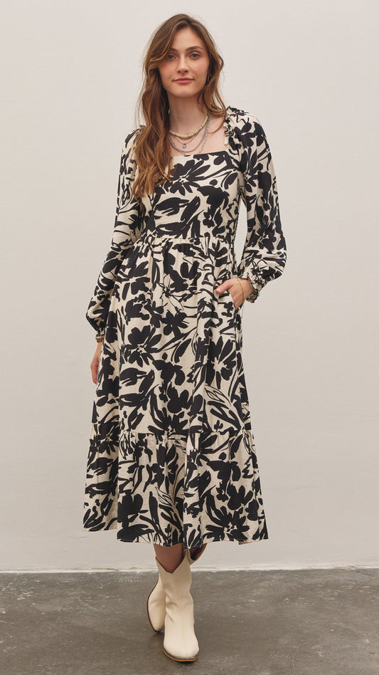 Abstract Floral Midi Dress